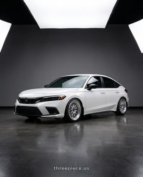 2022 Honda Civic Sport with Vors VR8 5x114.3 17x8  +35 Silver Machine Lip Chrome Rivet wheels