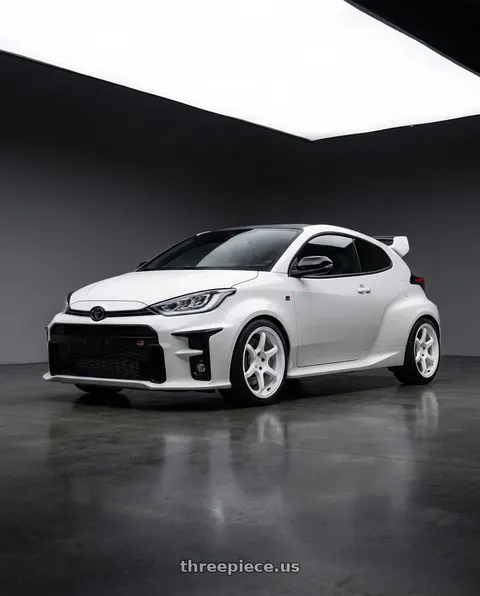 2025 Toyota GR Yaris with Rotiform BPU 5x114.3 18x8.5 +35 Gloss White wheels