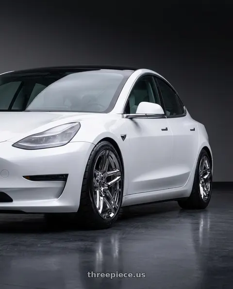 2019 Tesla Model 3 with Heritage Wheel EBISU MonoC 5x114.3 18x8.5+35 Chrome wheels