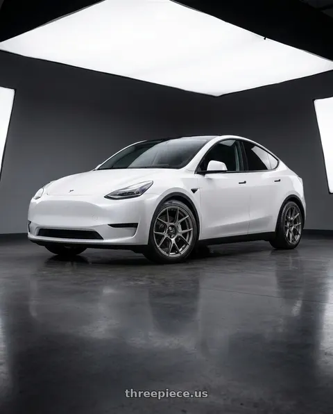 2024 Tesla Model Y with Konig Ampliform 5x114.3 20x11+22 Dark Metallic Graphite wheels