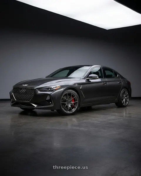 2019 Genesis G70 with Volk Racing G025 5x114.3 18x8.0+45 Shining Black Metal / Rim Edge DC wheels