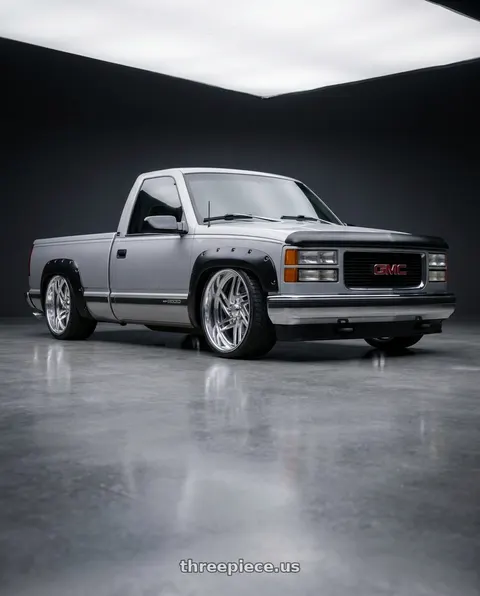 1997 GMC K1500 with US Mag 1PC NEMESIS 6x139.7 24x10 +25 Polished wheels
