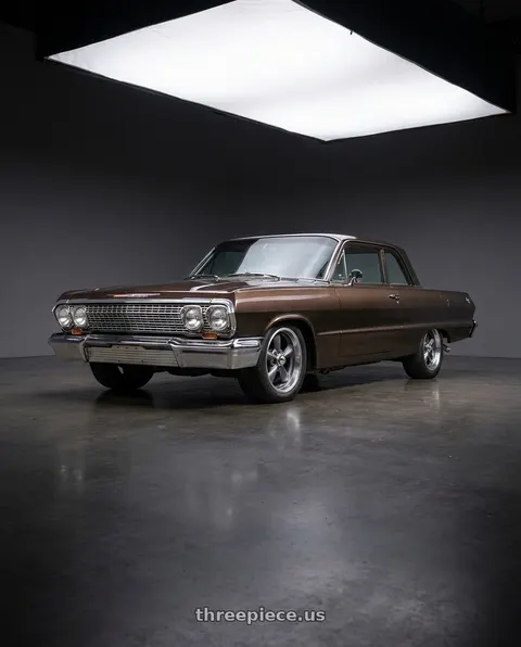 1963 Chevrolet Biscayne with BG Rod Works Old School 5x120.65 15x8+0 Gun Metal Machined Lip wheels