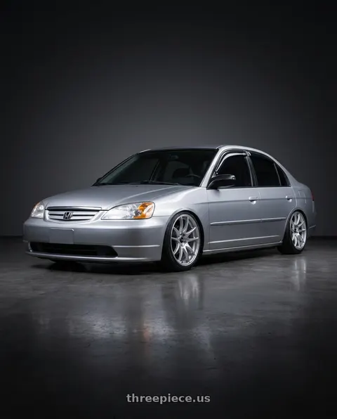 2002 Honda Civic EX with Vors TR4 5x100 17x8  +35 Silver Machine Face wheels