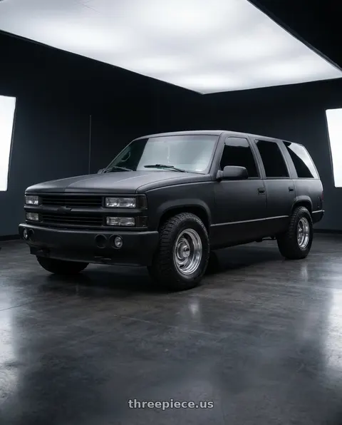 1999 Chevrolet Tahoe LT with Vision American-Muscle 55 Rally 6x139.7 15x8-12 Silver wheels