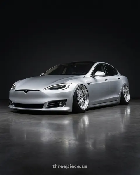 2018 Tesla Model S with Rotiform 1PC R155 LSR 5X112 19X8.5 +45 GLOSS SILVER MACHINED wheels