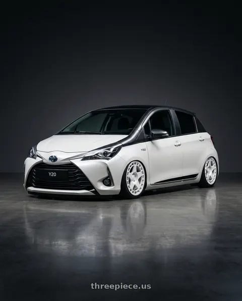 2020 Toyota Yaris with fifteen52 TURBOMAC 5x112 18x8.5 +45 RALLY WHITE (GLOSS WHITE) wheels