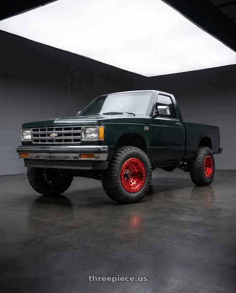 1988 Chevrolet S10 with Fuel 1PC D100 ZEPHYR BEADLOCK 6X139.7 17X9 -15 CANDY RED wheels