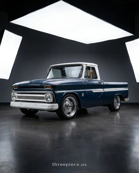 1965 Chevrolet C10 Pickup with Vision American-Muscle 55 Rally 6x139.7 17x8+0 Gunmetal Machined Lip wheels