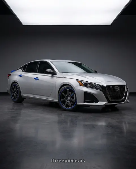 2023 Nissan Altima with Spec-1 SPT-33 blank 4x/5x 19x8.5 +38 Gloss Black & Blue Line wheels