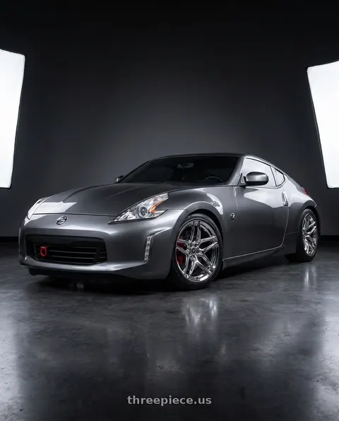 2014 Nissan 370Z with HERITAGE WHEEL EBISU MONOC 5x114.3 19x8.5 +35 CHROME wheels