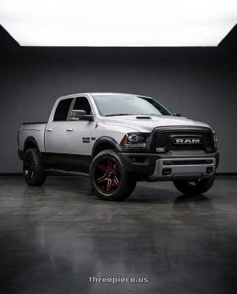 2017 Ram 1500 Rebel with Vision Off-Road 363 Razor 5x139.7 22x12-51 Gloss Black Milled Spoke with Red Tint wheels