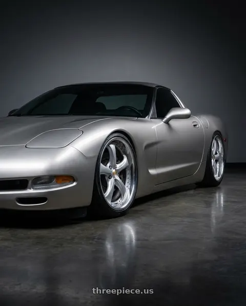 2001 Chevrolet Corvette with Work Wheels VS-KF 5x120.65 19x10.5+52 Light Grey Silver R Disk FULL REVERSE wheels