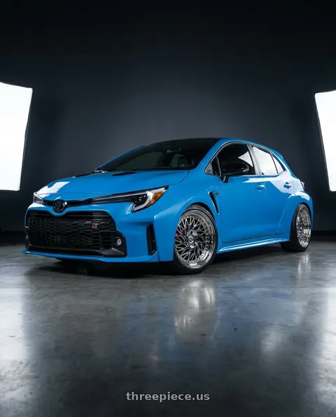 2024 Toyota GR Corolla with Aodhan DS03 5x114.3 18x9.5 +30 Vacuum Chrome w/Gold Rivets wheels