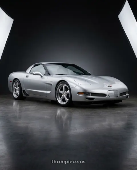 2002 Chevrolet Corvette with Work Wheels VS-KF 5x120.65 19x11.5+2 Brilliant Silver Black O Disk STEP RIM wheels