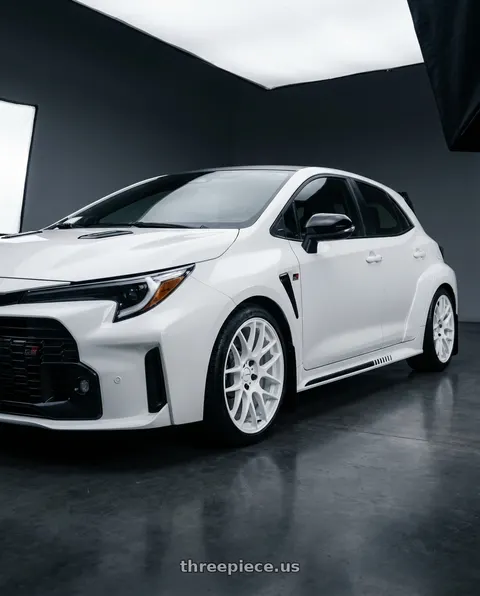 2025 Toyota GR Corolla with Work Emotion m8r 5x114.3 18x8.5 +30 White wheels