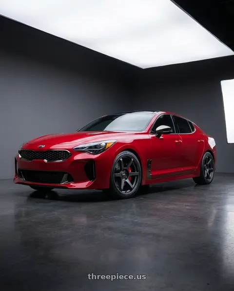 2018 Kia Stinger GT2 with Motegi BATTLE VI 5x114.3 19x9.5 +40 Matte Blackbird Metallic wheels