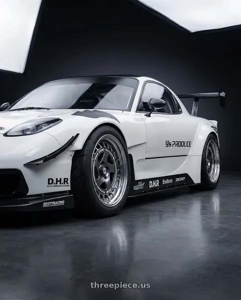 1993 Mazda RX-7 with FORMULA AERO SPOKE 5X100 18X9.5+0 HP Disk Titan Silver wheels