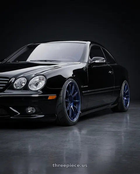 2004 Mercedes Benz CL55 black with Advan RZ II 5x120 19x9.5+35 Racing Indigo Blue and Ring wheels