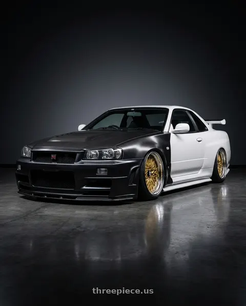 2002 Nissan Skyline R34 GTR with SSR Formula MESH 5x100 19X12.5+-13 HP Disk Fm Gold wheels