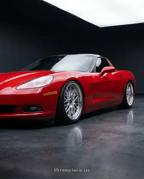 2005 Chevrolet Corvette with Work Vs-Xv 5x120.65 18x9.5+65 O Disk Silky Rich Silver wheels