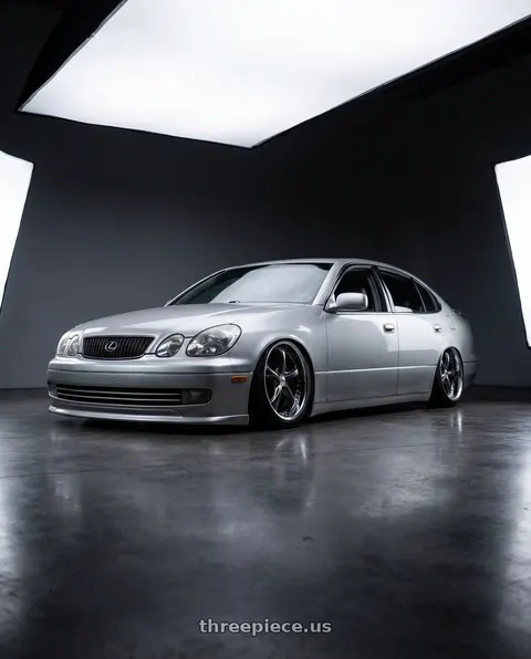 2001 Lexus GS300 with Work Wheels VS-KF 5x100 19x7.5-4 Brilliant Silver Black A Disk FULL REVERSE wheels