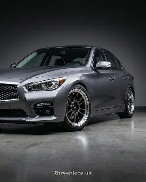 2021 INFINITI Q50 with Konig Hypergram 5x114.3 18x8.5+35 Metallic Carbon w/ Machined Lip wheels