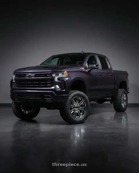 2023 Chevrolet Silverado 1500 with Moto Metal MO202 6X139.7 20X10 -18 CHROME CENTER GLOSS BLACK MILLED LIP wheels