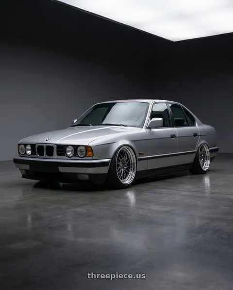 1993 Bmw e34 with Work Vs-Xv 5x100 18x7+28 A Disk Brilliant Silver Black wheels
