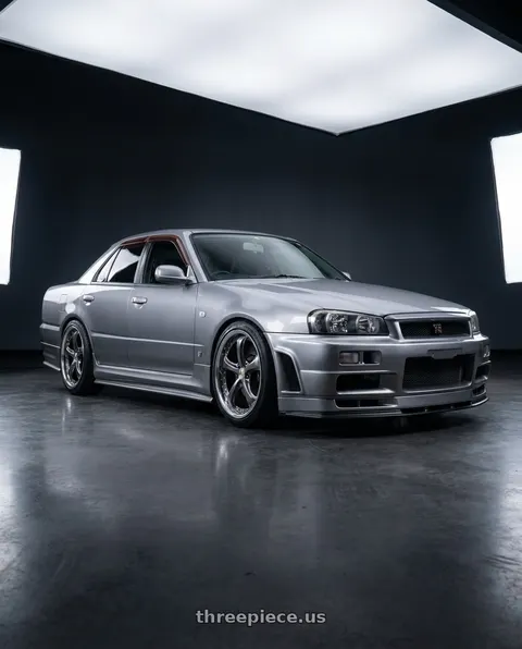 1998 Nissan Skyline with Work Wheels VS-KF 5X114.3 19x8+15 Brilliant Silver Black A Disk FULL REVERSE wheels
