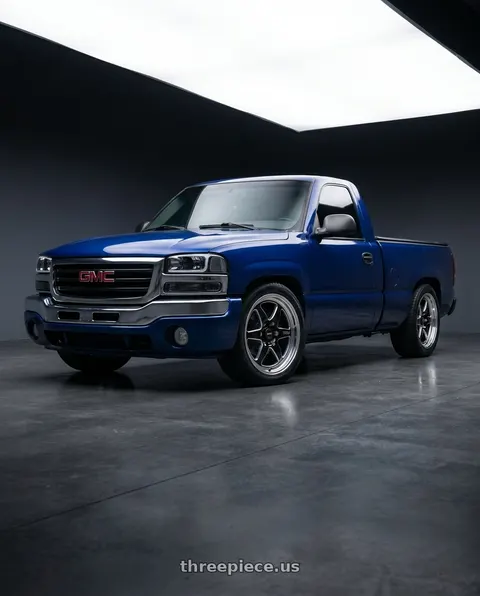 2005 GMC Sierra 1500 with WELD Performance Ventura 6 Drag 6x135 20x5 -19 Gloss Black/Milled Diamond Cut Lip wheels
