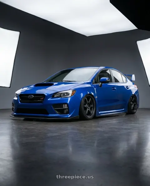 2018 Subaru WRX STI with Konig Backbone 5x114.3 18x8+35 Matte Black Milling Logo on Spoke wheels