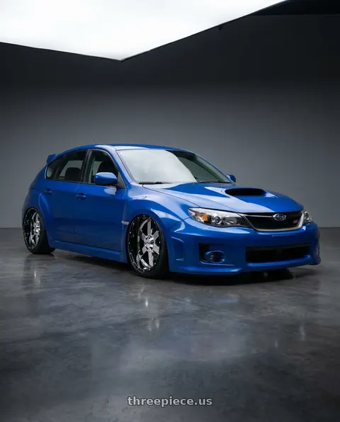 2008 Subaru Impreza WRX STI with Moto Metal MO200 6X135 22X10 -18 CHROME CENTER GLOSS BLACK MILLED LIP wheels