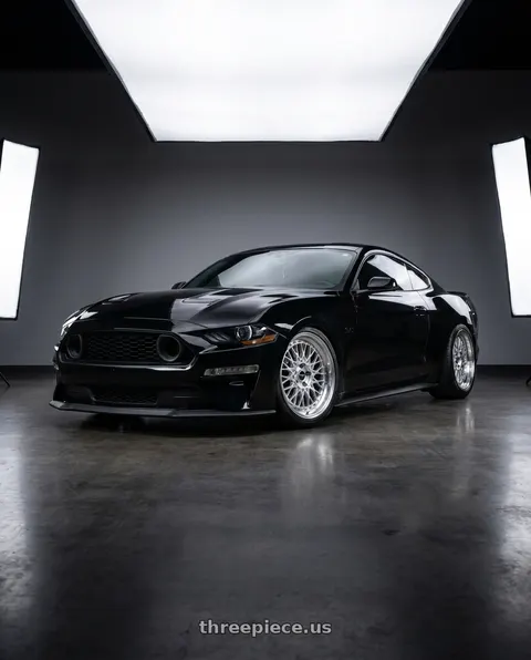 2020 Ford Mustang EcoBoost with ARC AR1 5x114.3 18x8.5  +35 Silver Machine Face Lip Chrome Rivet wheels
