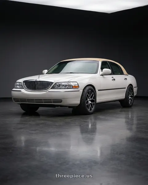 2000 Lincoln Town Car with Coventry ASHFORD 5X108 18X8.5 +35 GLOSS BLACK W/ MIRROR CUT FACE wheels