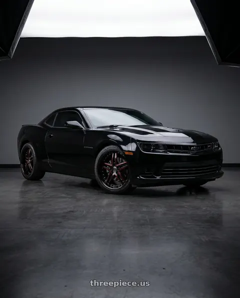 2015 Chevrolet Camaro SS with MARQUEE WHEELS M5329 5x120 20x9+25 BLACK / RED MILLING wheels