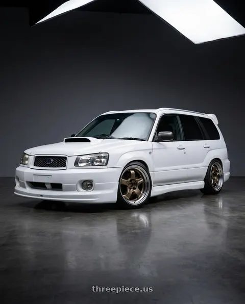 2002 Subaru Forester with Work Meister S1 2P 5x100 15x6.5+45 A Disk Titanium Gold wheels