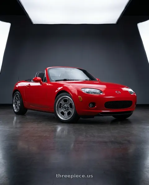 2007 Mazda MX-5 Miata with Vision American-Muscle 148 Shift 5x114.3 15x7-7 Satin Grey Machined Face/Lip wheels