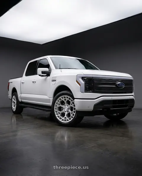 2022 Ford F-150 Lightning with Fuel 1PC CHARGER 6x135 22x9.5 +18 Gloss Silver W/ Machined Face wheels