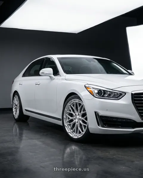 2018 Genesis G90 Ultimate with DOLCE PERFORMANCE MAGARI 5x114.3 20x10.5 +40 Gloss Silver wheels