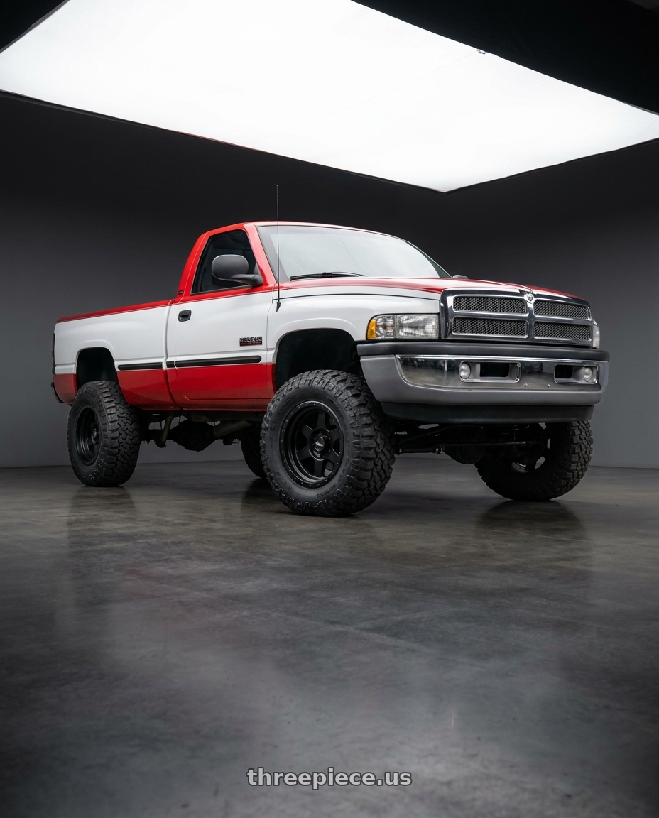 1995 Dodge 2500 regular cab with LOCK OFFROAD 50CAL 6x135 17x9 +0 Matte Black W Matte Black Ring wheels