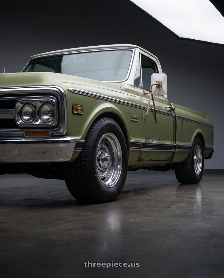 1969 gmc 1500 with Vision American-Muscle 55 Rally 6x139.7 15x7+6 Silver wheels