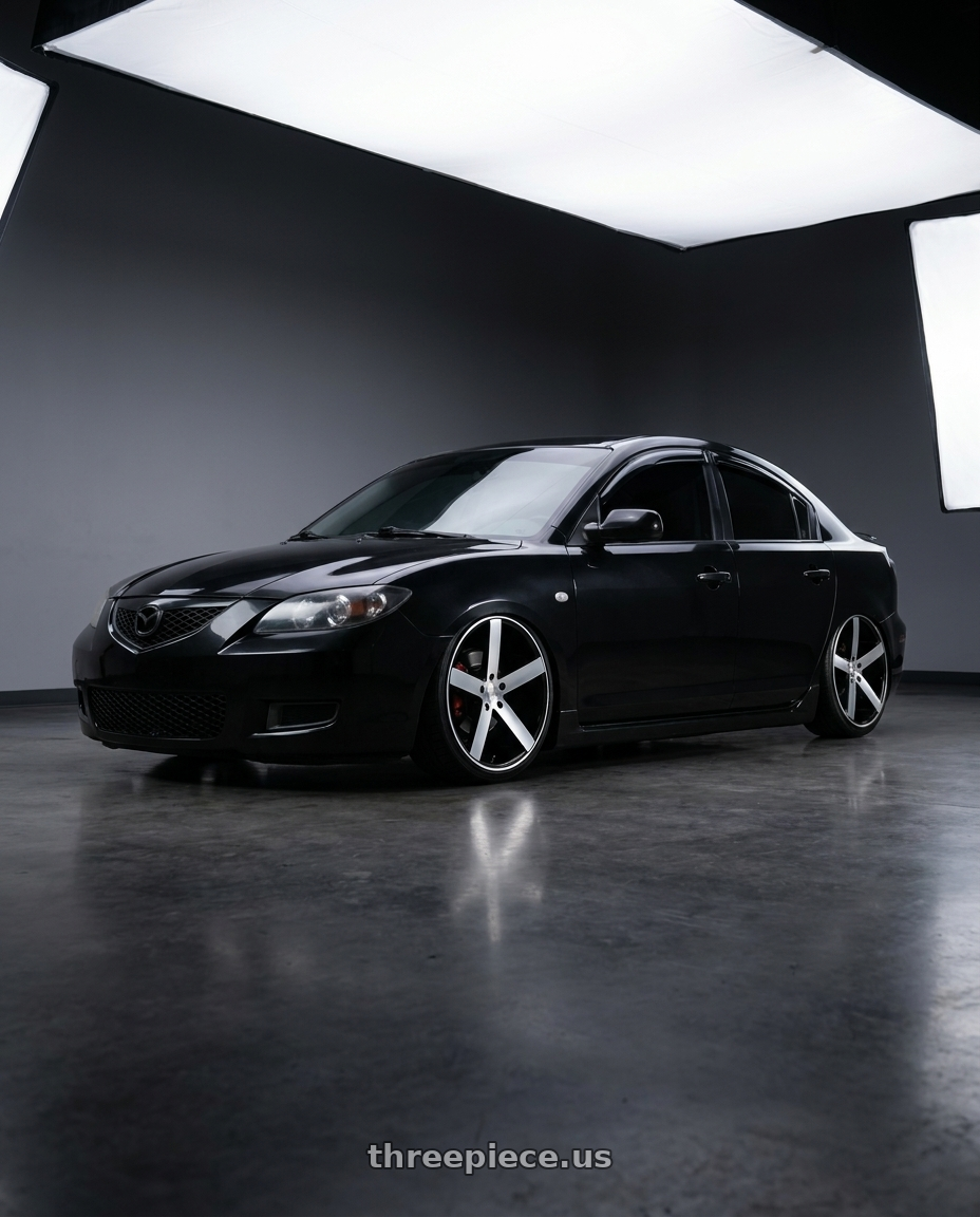 2009 Mazda 3 sedan with Cavallo CLV-5 5x114.3 18x8 +35 Gloss Black & Machined wheels