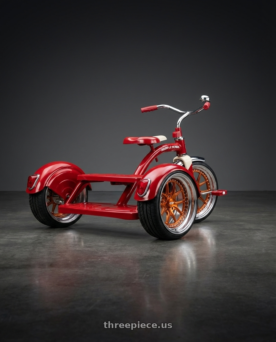 2015 little tykes radio flyer 3 tricycle, red with CCW CZ05 4x100 16x7 +0 Polished wheels rear three quarter view square tires