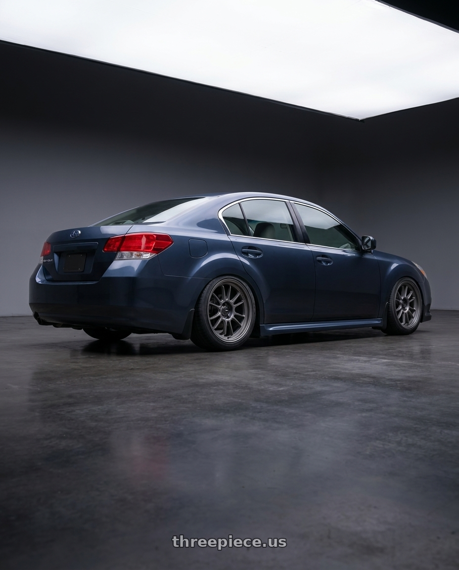 2014 Subaru Legacy 2 5i with Konig Hypergram 5x100 18x8.5+38 Matte Grey wheels rear three quarter view square tires