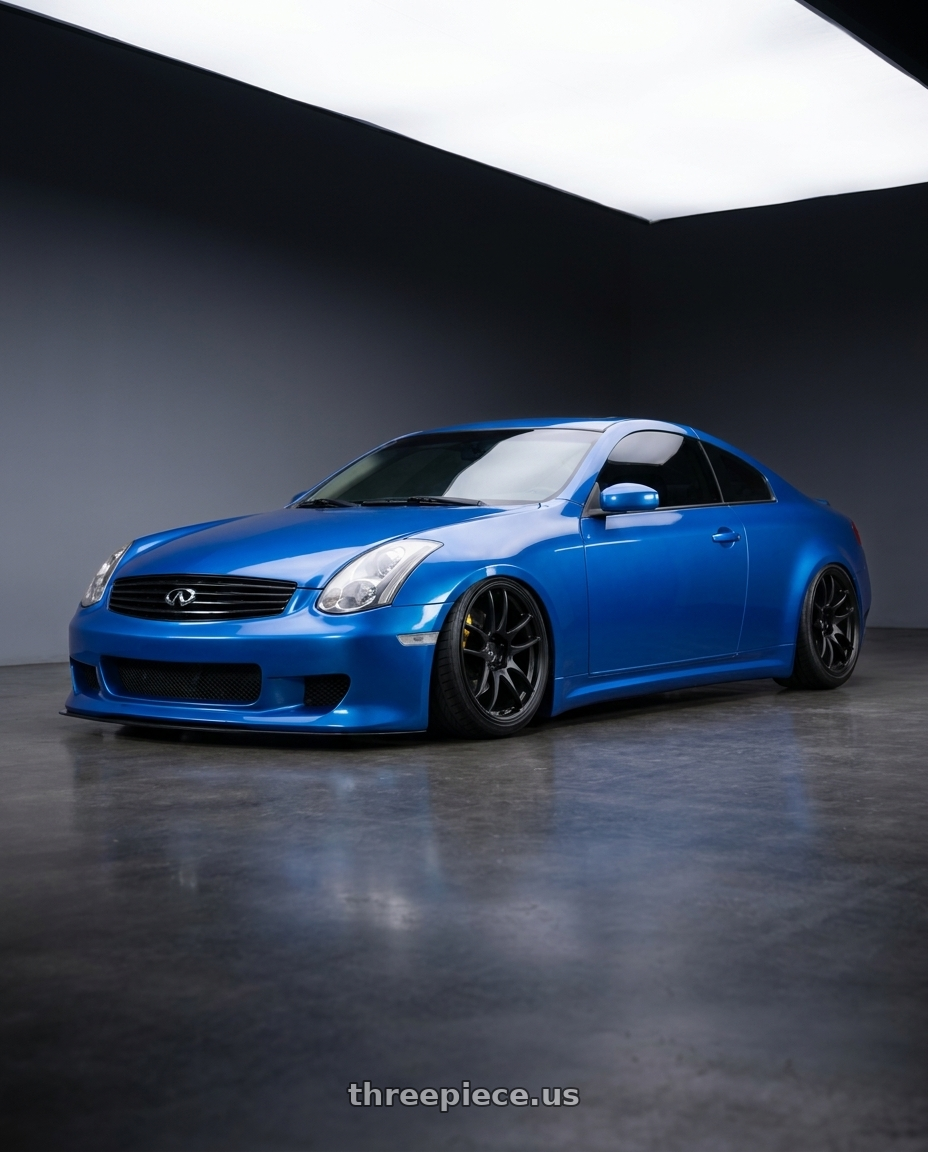 2003 Infiniti G35 coupe blue with Work Emotion Cr Kiwami 5x114.3 19x9.5 +25 Matte Black wheels