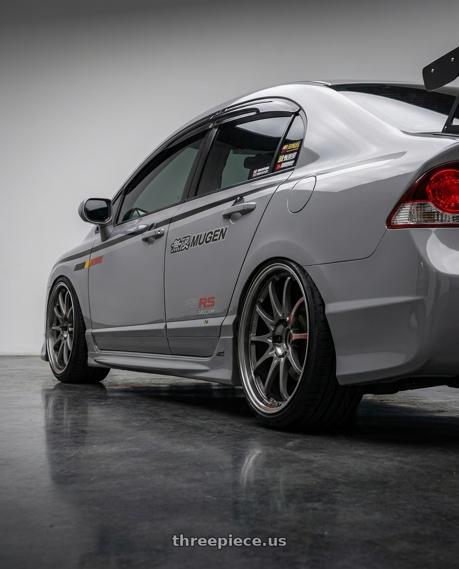 2009 HONDA CIVIC with Volk Racing CE28SL 5x114.3 18x8.0+48 wheels rear three quarter view extreme stretch tires