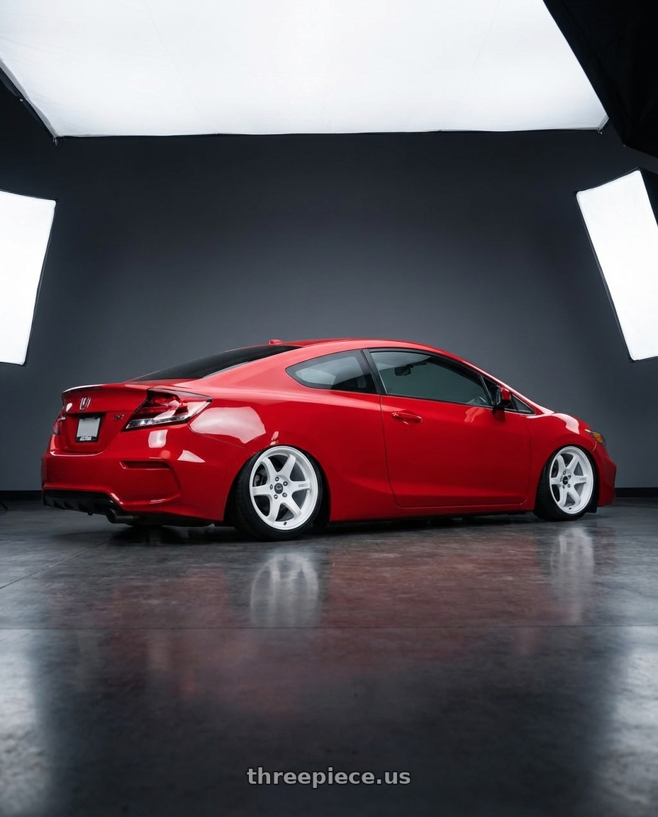 2015 Honda Civic Si with ESR Wheels APEX SERIES AP6 5x114.3 18x9.5 +35 Gloss White wheels rear three quarter view slight stretch tires