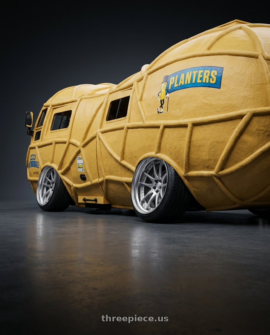 2000 planters nutmobile with Work Emotion Cr 3P 5x100 18x9+26 R Disk Burning Silver wheels rear three quarter view extreme stretch tires