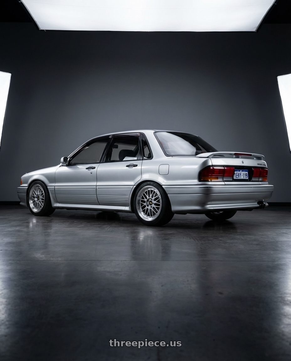 1990 Galant VR4 with BBS LM 5x120 17x8.0+40 Diamond Silver wheels rear three quarter view meaty tires